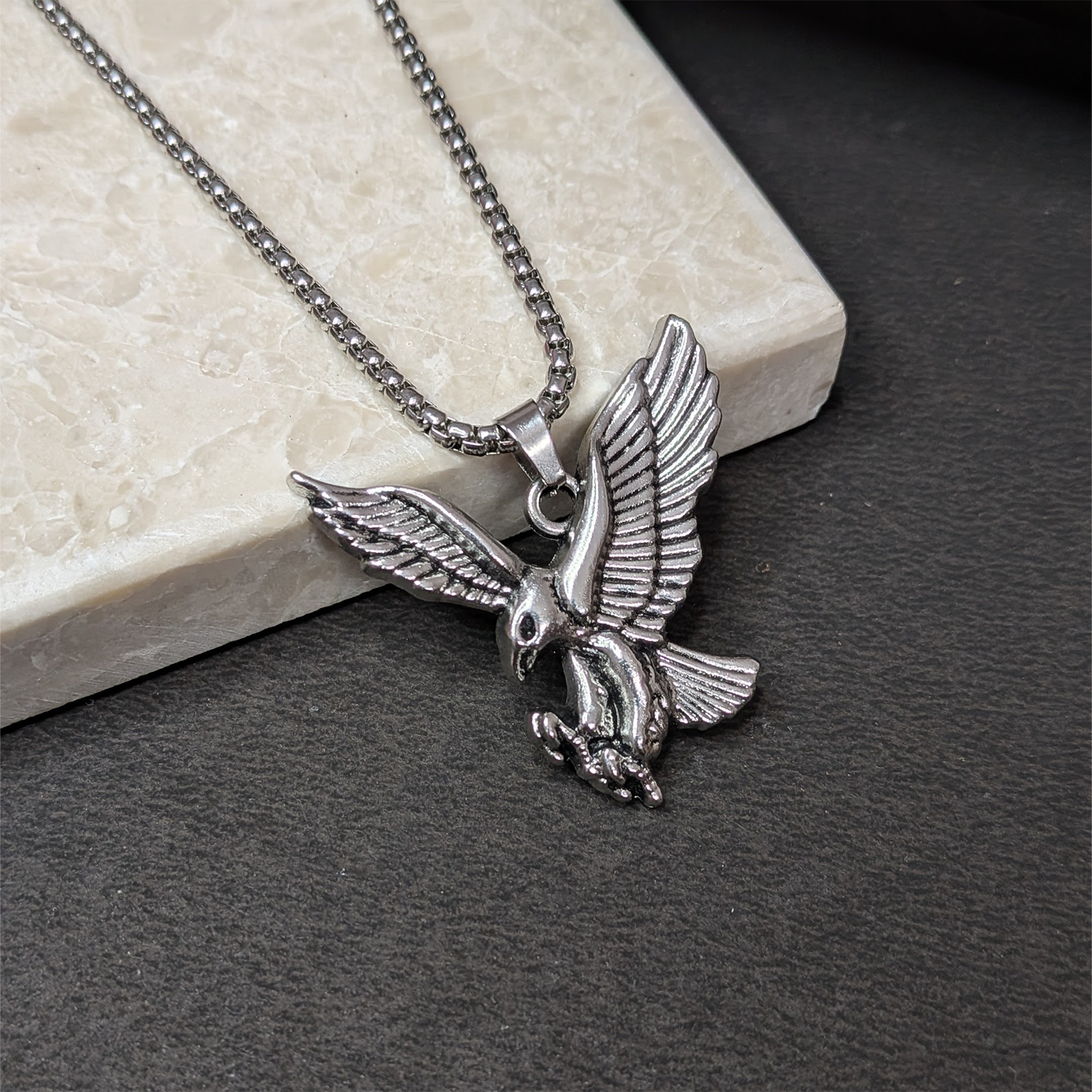 Stylish Punk Rock Eagle Pendant with Interlink Chain for Men's & Boys