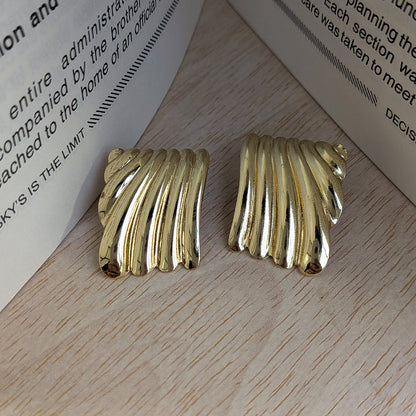 Gold Finish Ripple Fan Textured Stud Earrings For Girls & Women (Anti Tarnish)