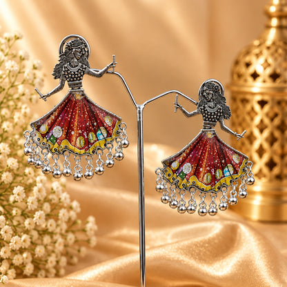 Oxidized Enamel Work Garba Dancer Earrings for Girls & Women's