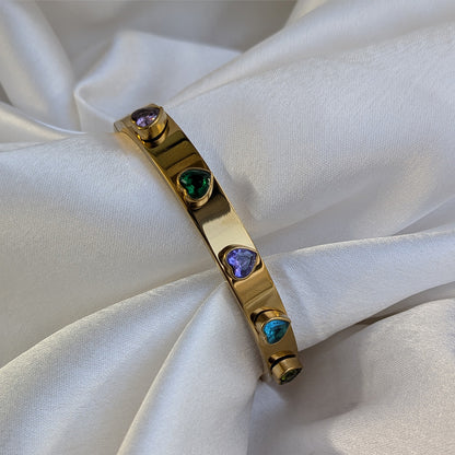 Gold Finish Heart Shaped AD Stone Bracelet For Girls & Women