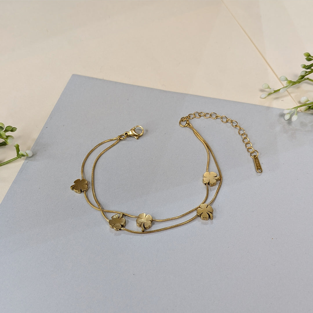 Gold Finish Minimalist Floral Charm Brand Inspired Bracelet For Girls & Women (Anti-Tarnish)