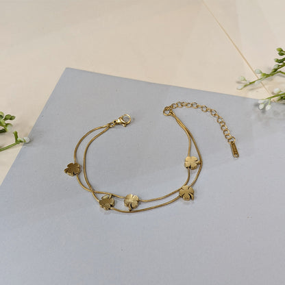 Gold Finish Minimalist Floral Charm Brand Inspired Bracelet For Girls & Women (Anti-Tarnish)