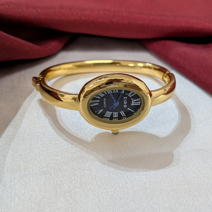 Elegant Oval Dial Analog Watch with Gold Tone Band Bracelet for Girls & Women