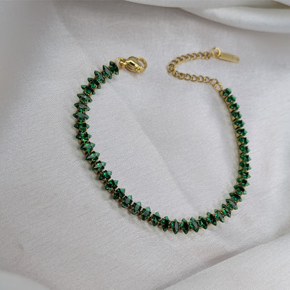 Gold Finish Emerald Beam Tennis Bracelet For Girls & Women