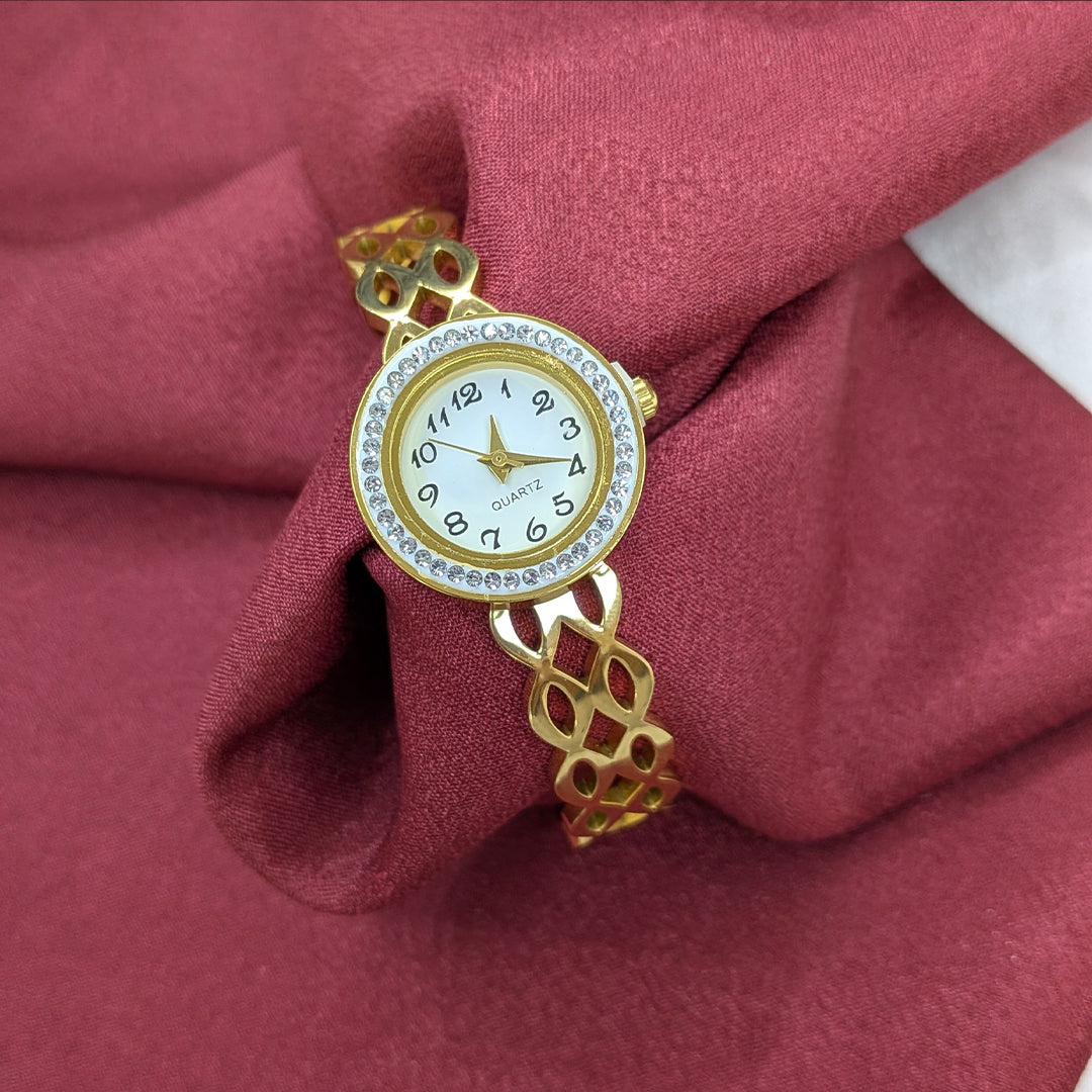 Classic Analog AD Studded Dual Woven Design Band Bracelet Watch For Girls & Women