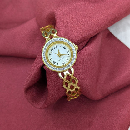 Classic Analog AD Studded Dual Woven Design Band Bracelet Watch For Girls & Women