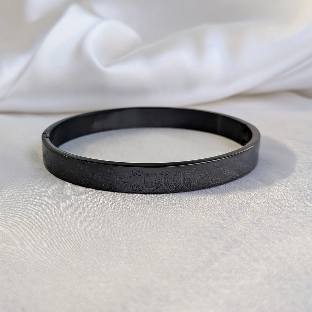Black Gucci Brand Inspired Intricately Engraved Geometric Design Stainless Steel Bracelet For Men