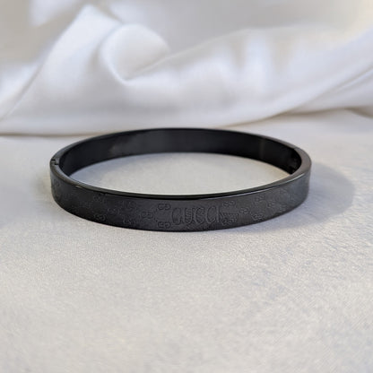 Black Gucci Brand Inspired Intricately Engraved Geometric Design Stainless Steel Bracelet For Men