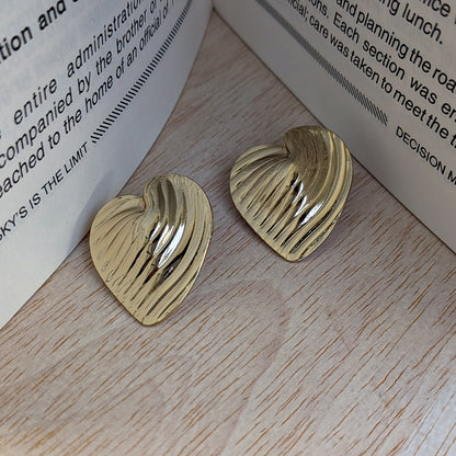 Golden Gilded Grace Textured Heart Stud Earrings For Girls & Women (Anti-Tarnish)