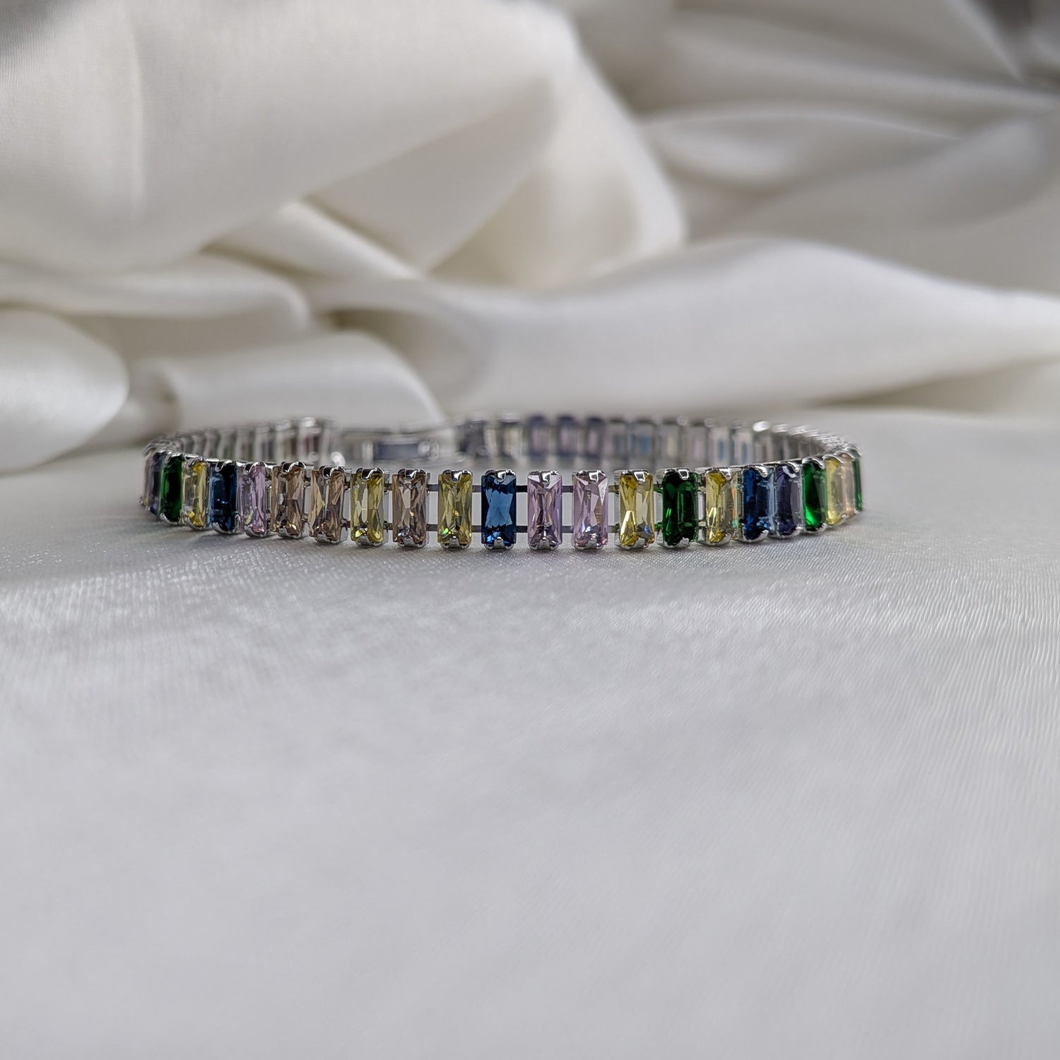 Rainbow Gemstone Stainless Steel Tennis Bracelet