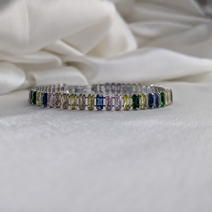 Rainbow Gemstone Stainless Steel Tennis Bracelet