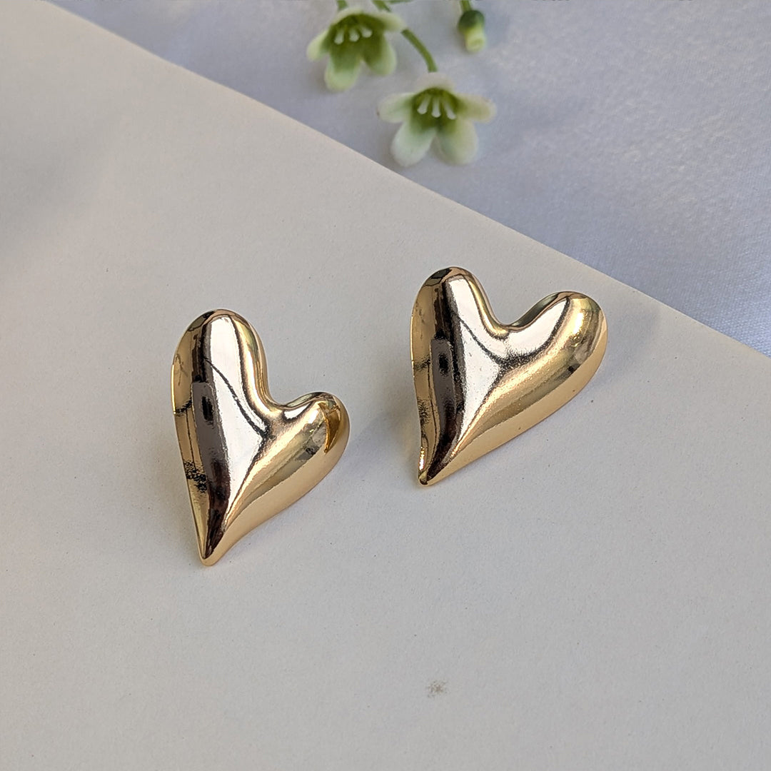 Contemporary Love Heart Gold Tone Stud Earrings For Girls & Women (Anti Tarnish)