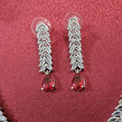 Silver Finish Leaf Design AD Teardrop Stones Necklace Set for Girls & Women