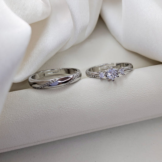 Minimalist Matching American Diamonds Couple Ring Set