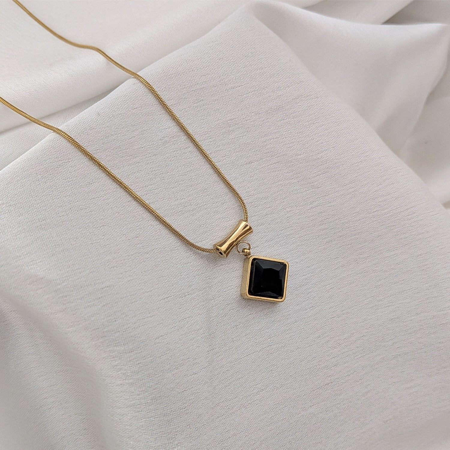 Square Zircon Pendant with Drum Connector For Girls & women