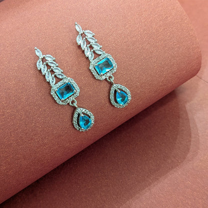 AD Luxe Square & Teardrop Gemstone Necklace With Matching Earrings For Women