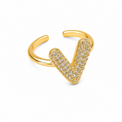 Sparkling Alphabet Letters CZ Stones Rings For Girls & Women's