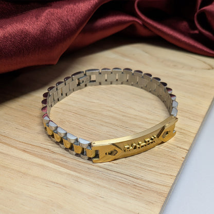 Gold Finish Brand Inspired Royce Chain Stainless Steel Bracelet With Clasp For Men