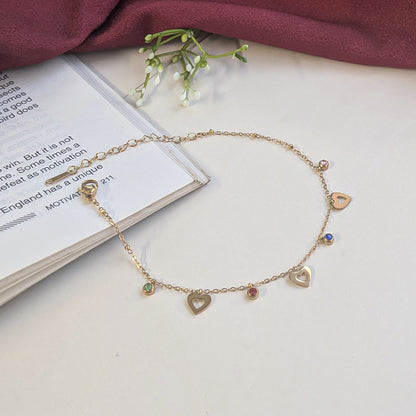 Gold Finish Flower Clover Charm Anklet With Stone Accents For Girls & Women