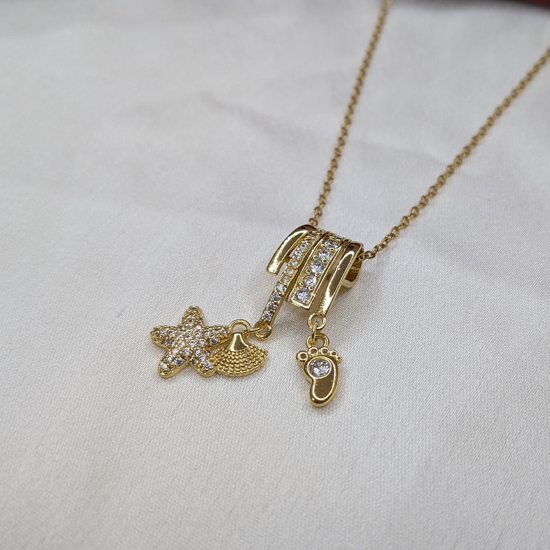 Gold Finish AD Stone Star Charm Layered Pendant for Girls & Women