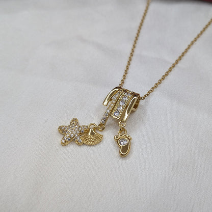 Gold Finish AD Stone Star Charm Layered Pendant for Girls & Women