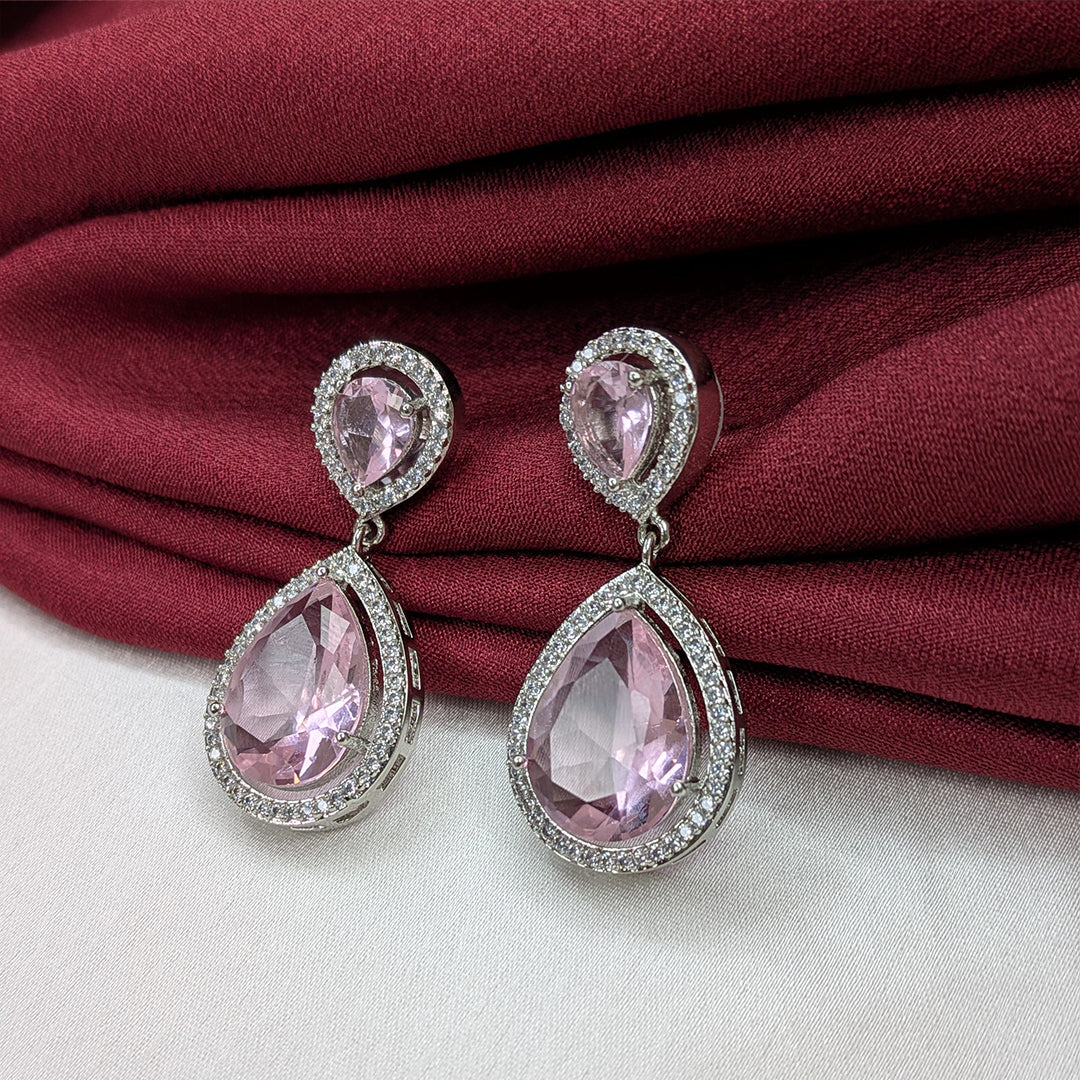 Layered Teardrop Faceted Stone Earrings with Sparkling AD Stone Frame