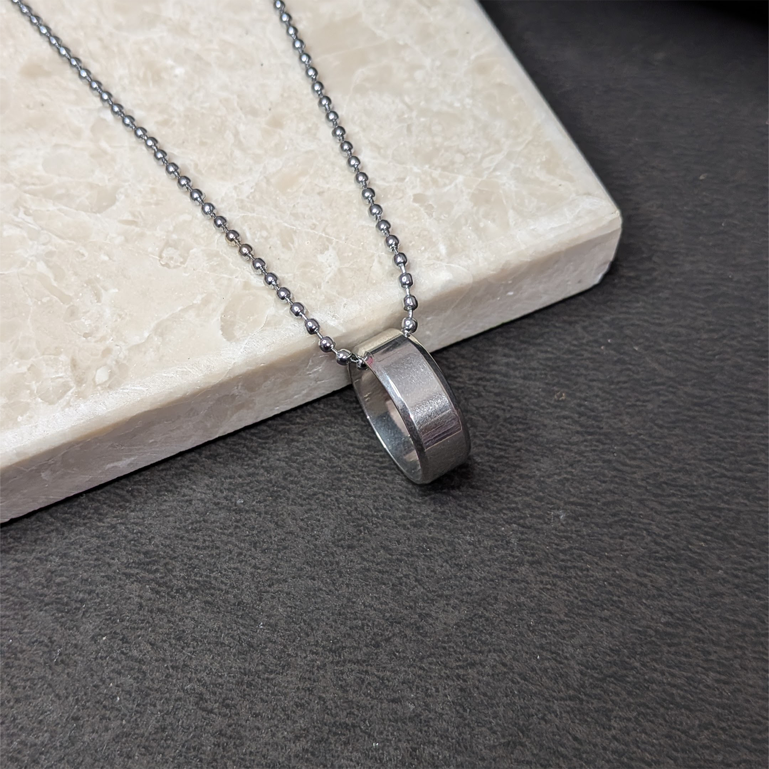 Simple RIng Design Pendant With Beaded Chain for Men & Boys