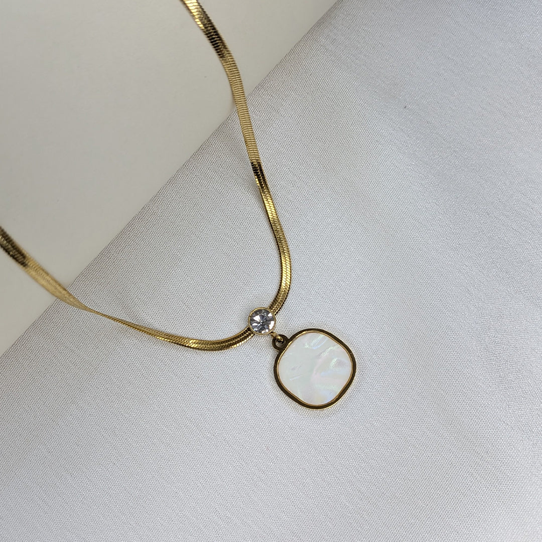 Gold Plated Mother of Pearl & Crystal Accent Pendant for Women