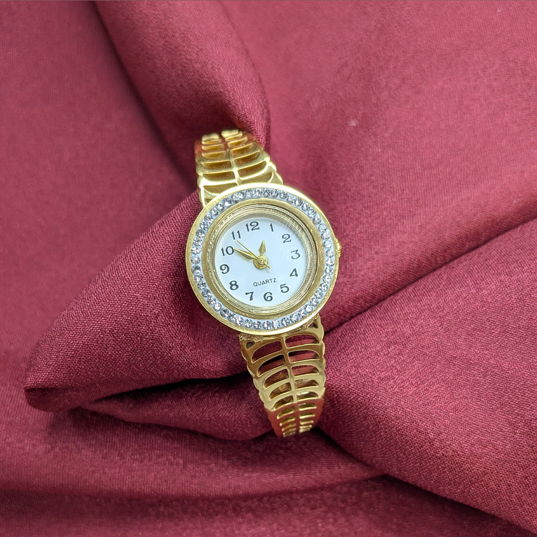 Classic Analog AD Studded Bloom Design Band Bracelet Watch For Girls & Women