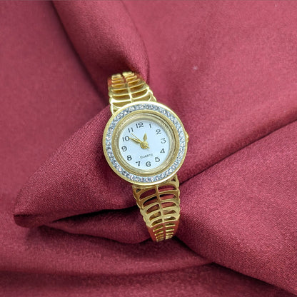 Classic Analog AD Studded Bloom Design Band Bracelet Watch For Girls & Women