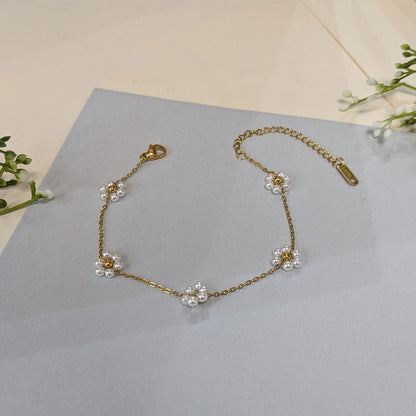 Gold Finish Daisy Pearl Bracelet For Girls & Women (Anti-Tarnish)