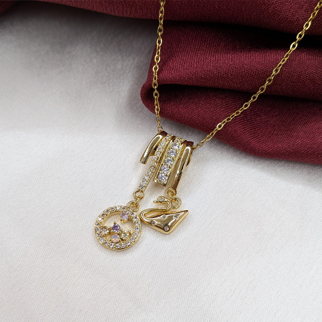 Gold Finish AD Stone Circular Charm Layered Pendant for Girls & Women