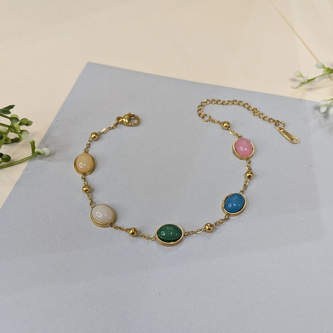 Gold Finish Vibrant Gemstone Link Bracelet For Girls & Women (Anti-Tarnish)