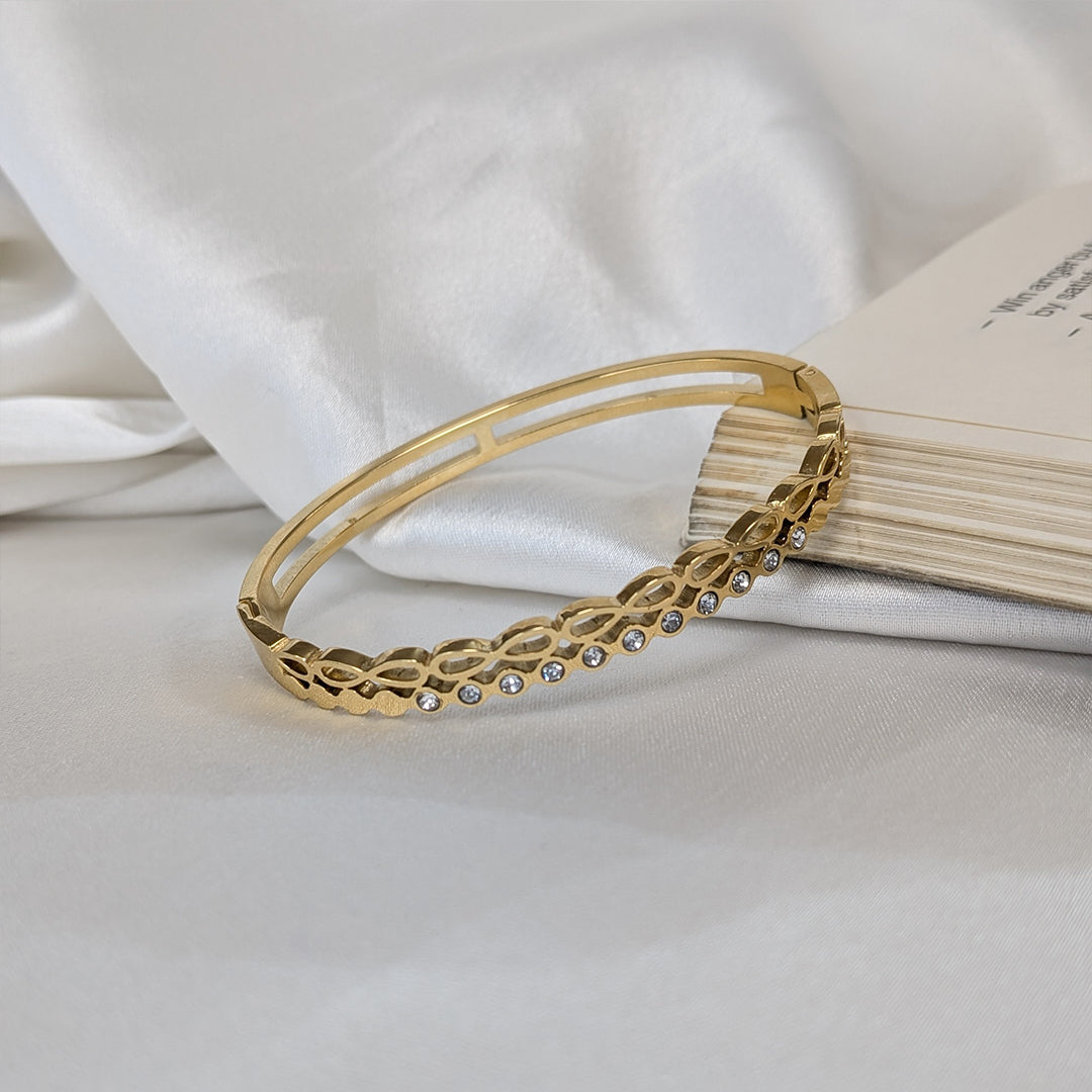 Gold Finish Openable Bracelet With AD Stone Accent For Girls & Women