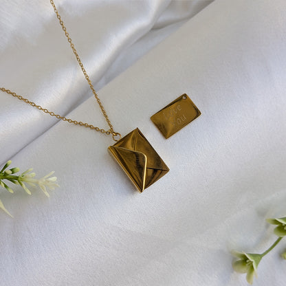 Gold Plated Envelope Locket Pendant with “Love You” Message Plate for Girls & Women