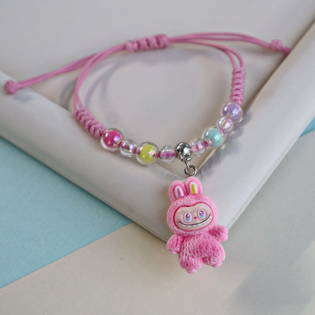 Labubu Bunny Kids Beaded Bracelet with Adjustable Strap