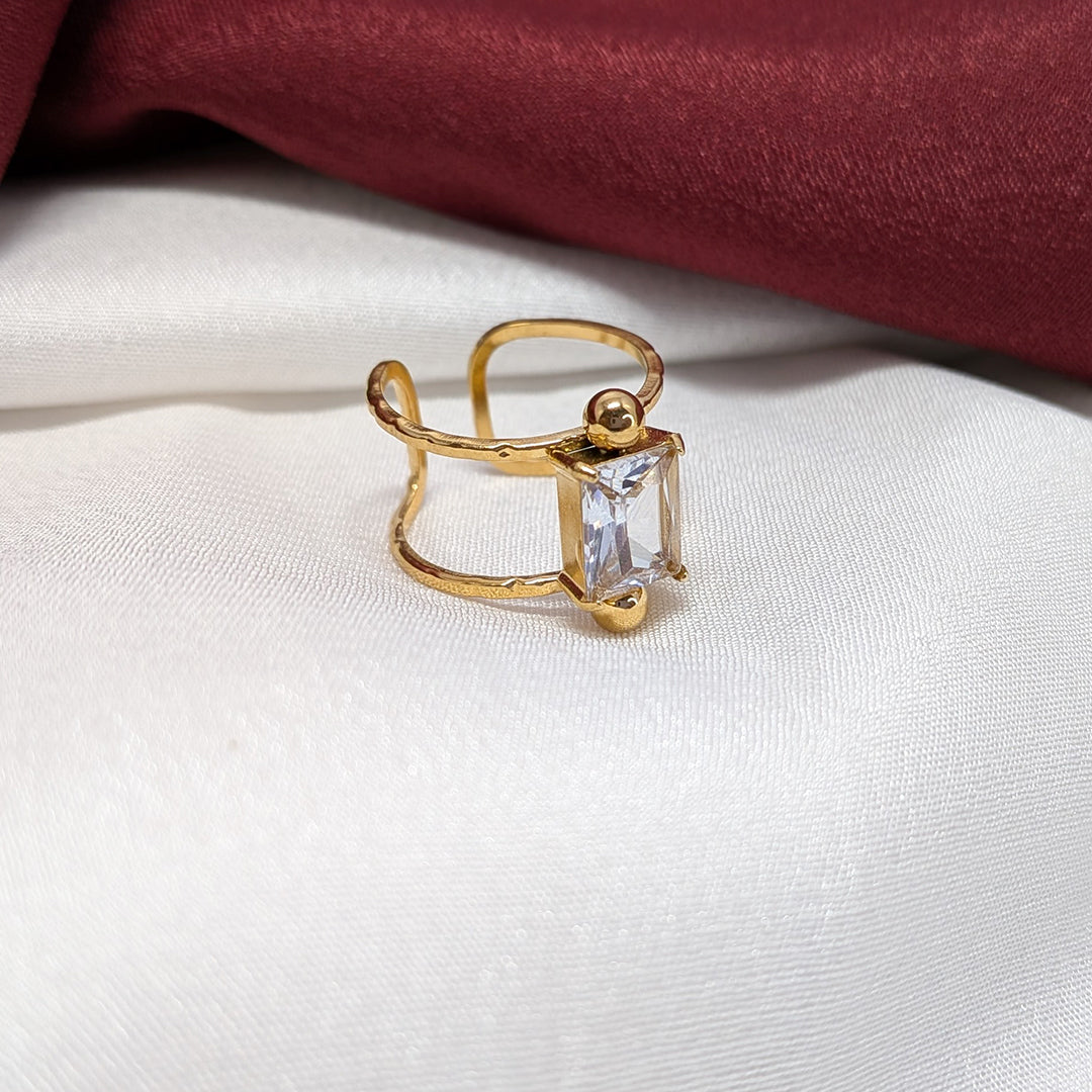 Gold Plated Adjustable Crystal Ring for Women & Girls (Anti Tarnish)