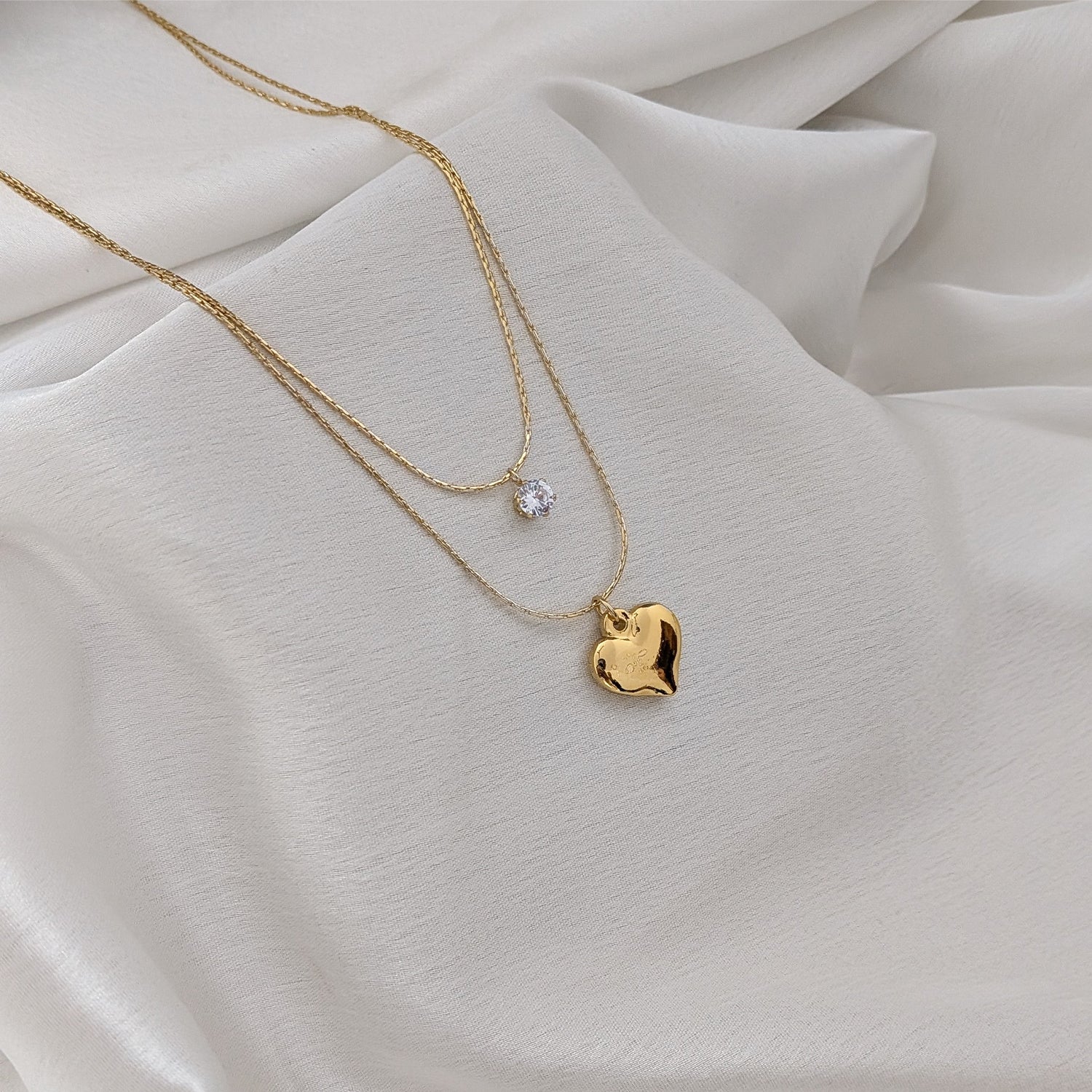Heart & Crystal Stone Dual Layered Pendant For Girls & Women's
