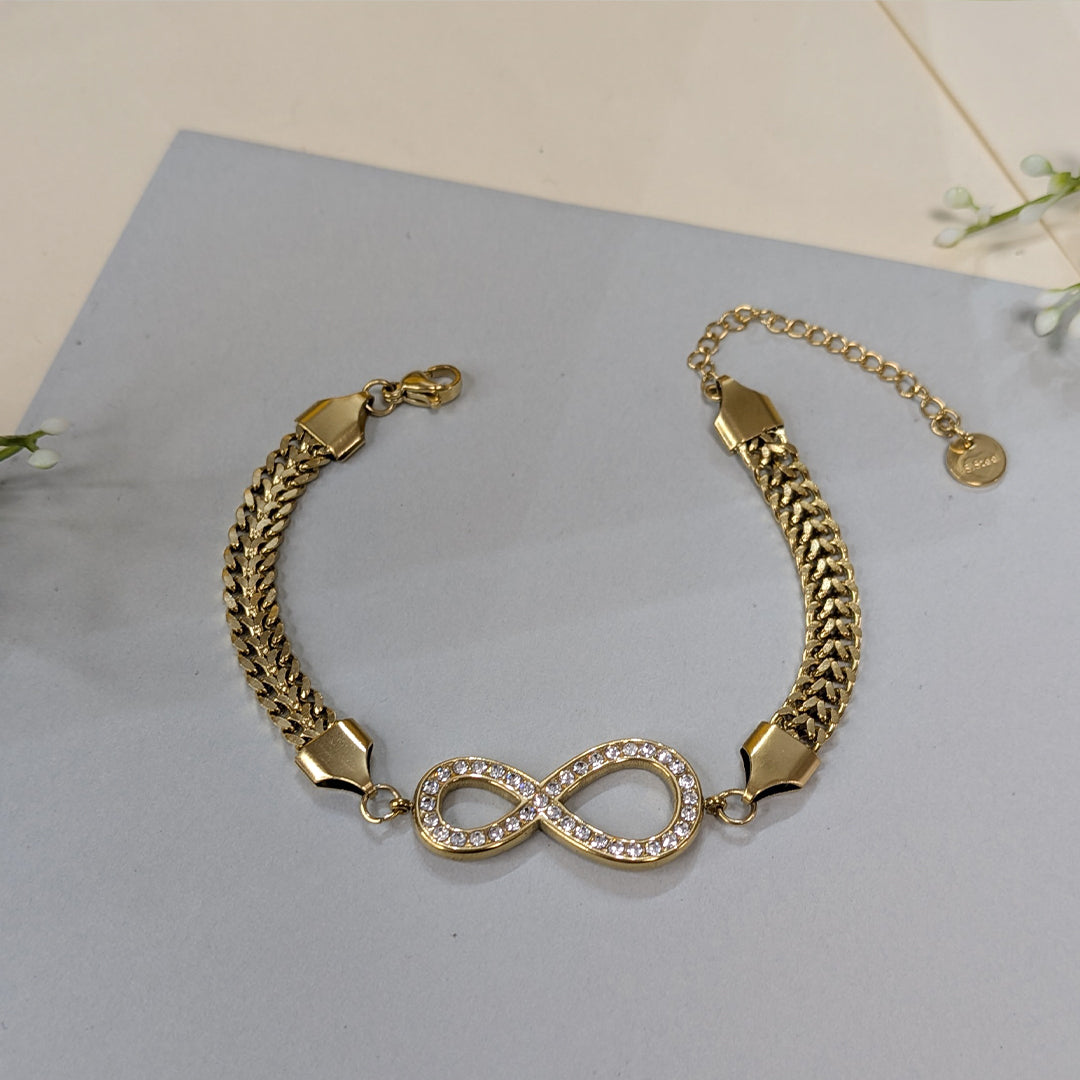 Gold PLated Elegant Diamond Cube Infinity Bracelet For Girls & Women (Anti-Tarnish)