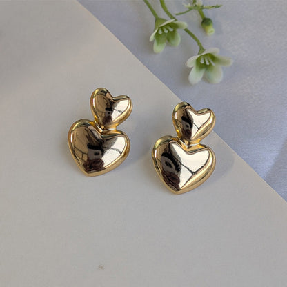 Double Heart Gold Tone Stud Earrings For Girls & Women (Anti Tarnish)