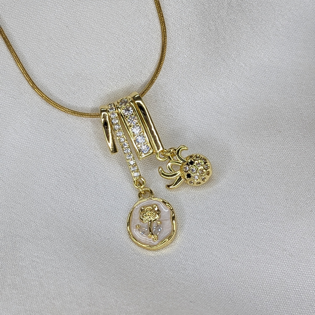 Gold Plated Crystal Barrel & Charm Pendant For Girls & Women