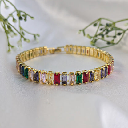 Rainbow Gemstone Stainless Steel Tennis Bracelet
