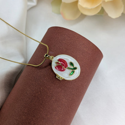 Openable Rose Enamel Oval Locket Pendant For Girls & Women