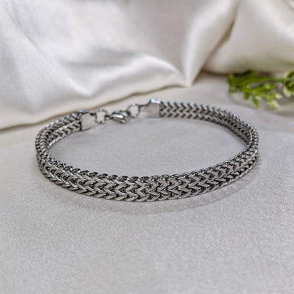 Stainless Steel Silver Tone Woven Chain Bracelet For Men