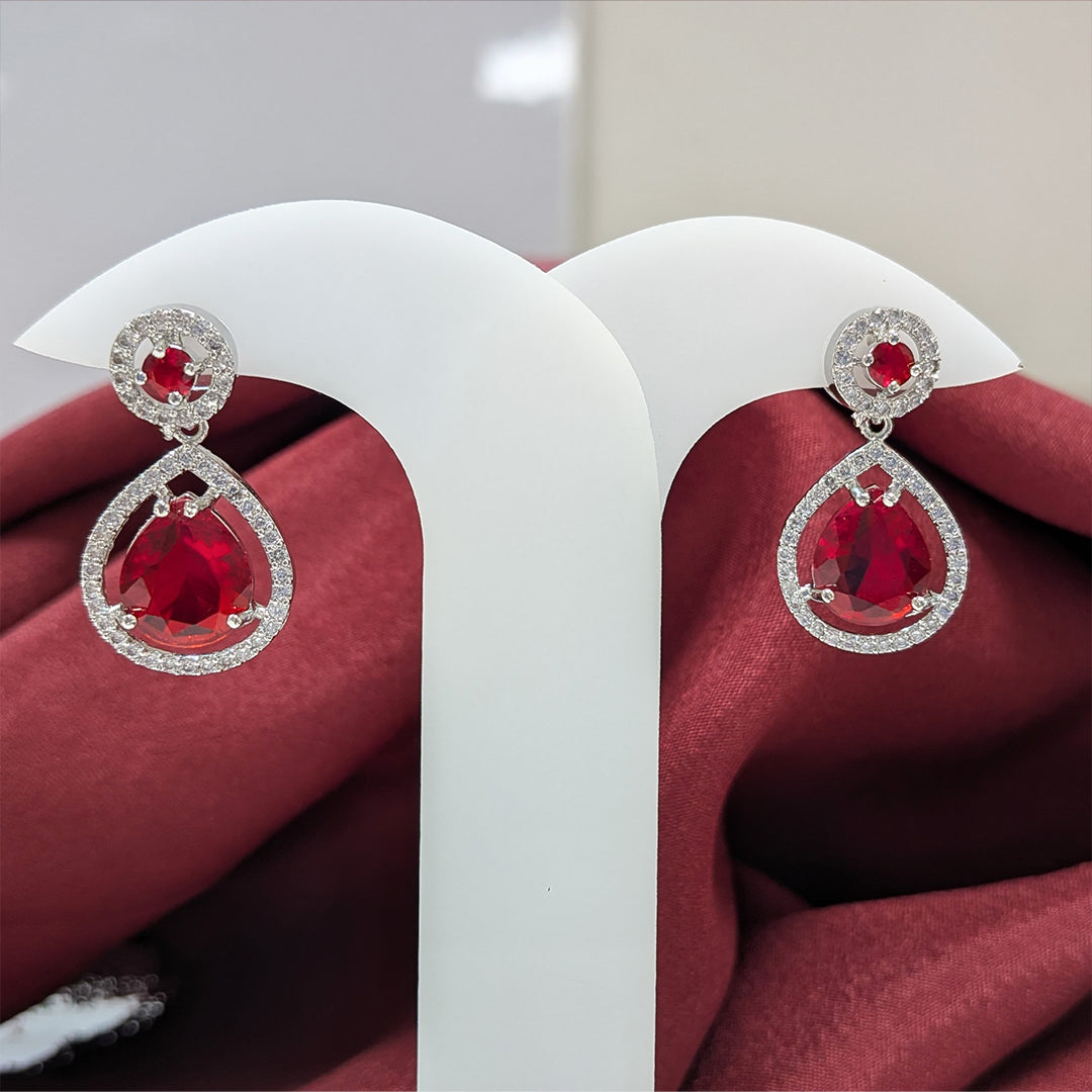 Silver Finish Teardrop AD Stone Drop Earrings for Girls & Women