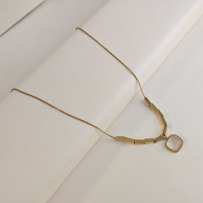 Gold Plated Square Grey Stone Geometric Pendant For Girls & Women