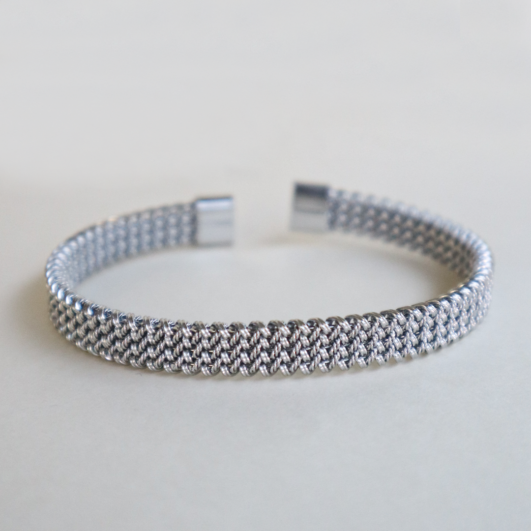 Mesh Braided Silver Finish Men's Bracelet