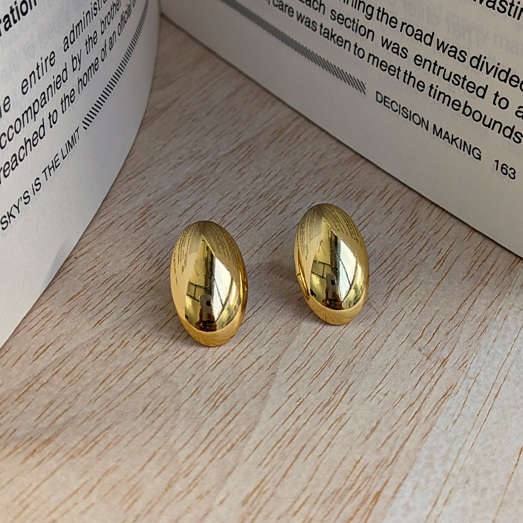 Gold Tone Oval Stud Earrings  For Girls & Women (Anti-Tarnish)