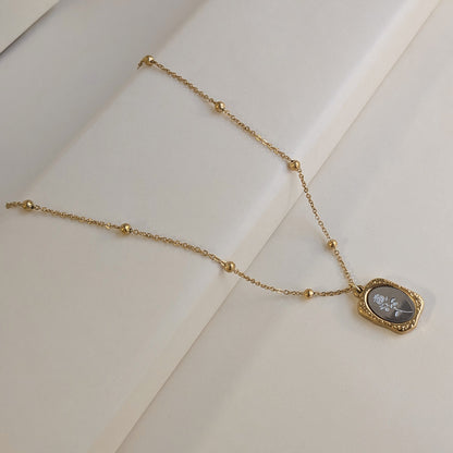 Gold Plated Rose Engraved Rectangle Pendant For Girls & Women