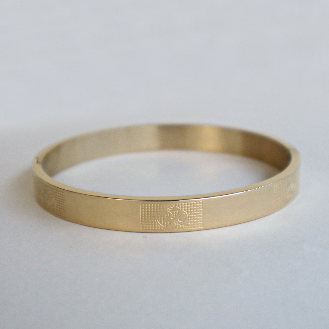Gold Stainless Steel Stylish Bracelet Engraved with OM For Men & Women